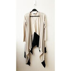 Stella Carakasi Women's Open Front Waterfall Asymmetrical Beige Black Sweater XS